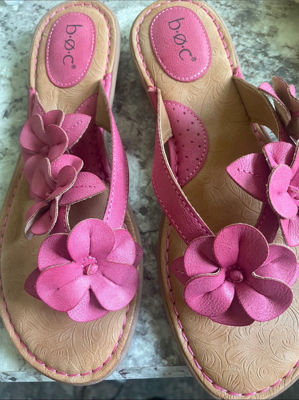 B.O.C. Pink Floral Toe-Post Slide Sandals